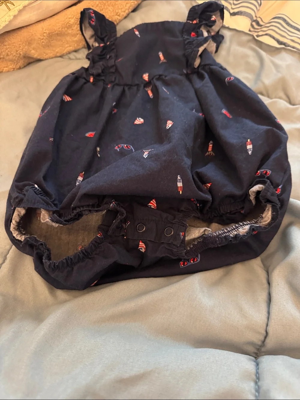 Carter's Navy Ruffle Strap Baby Romper with Red Accent Print